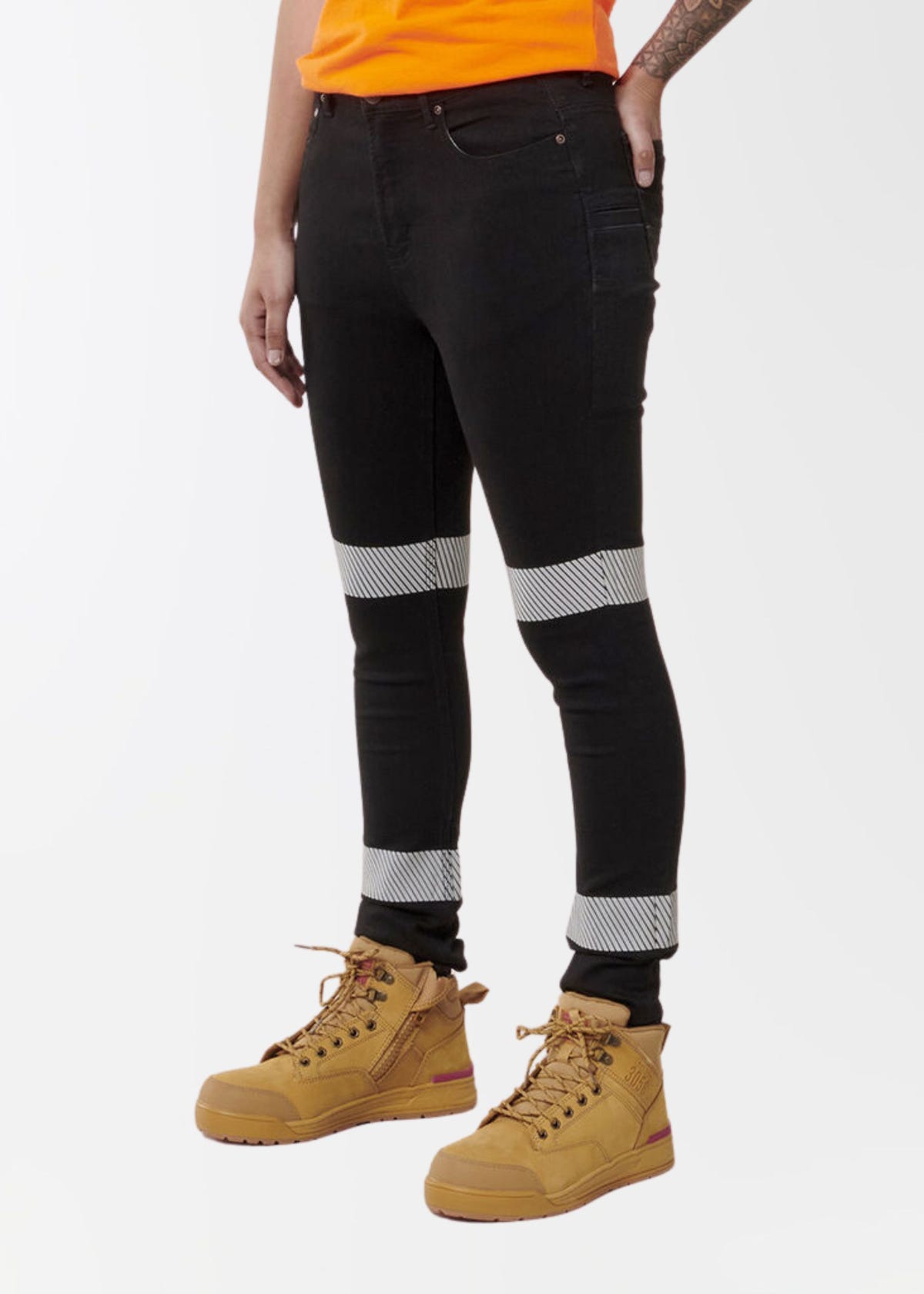 Women's taped stretch jeans she wear