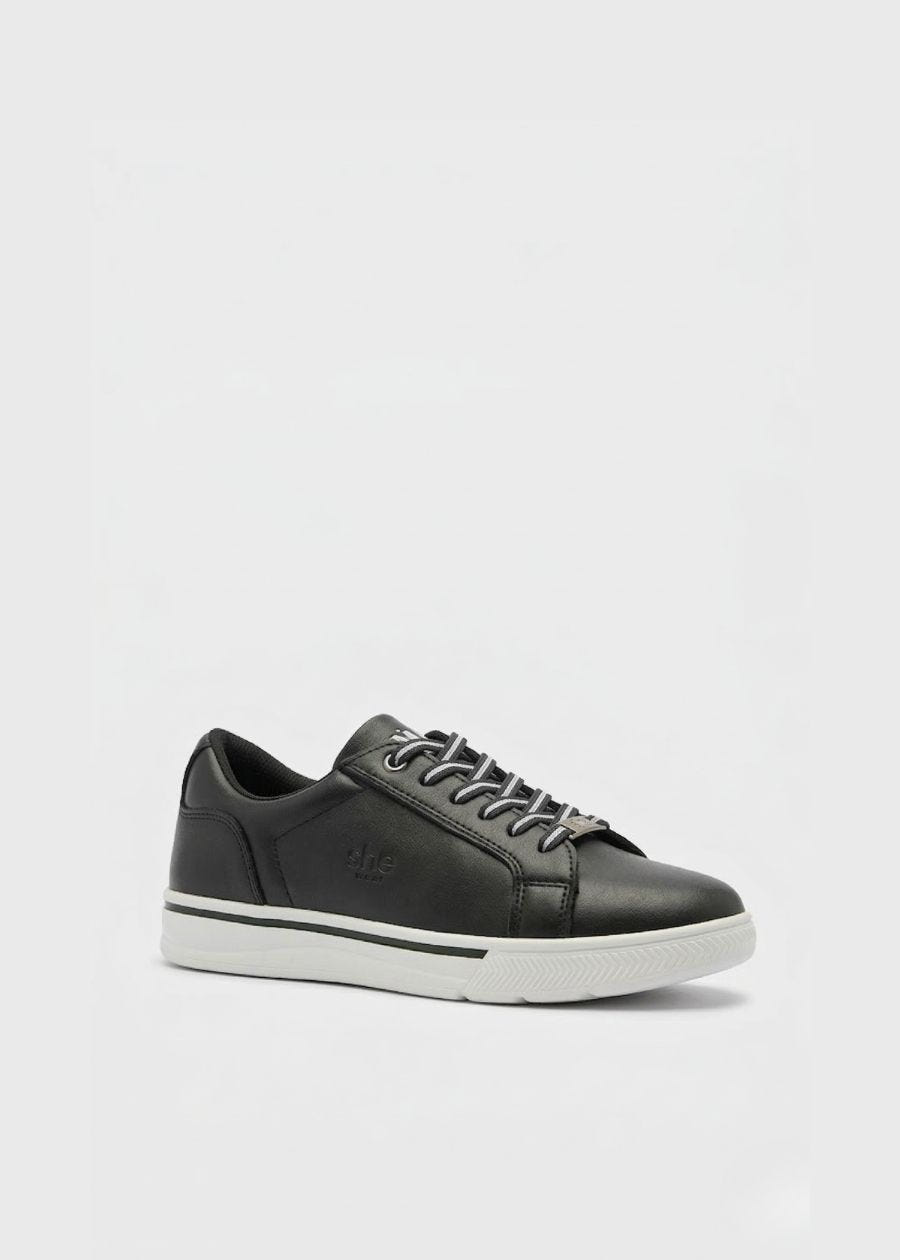 Black and white supportive sneakers.