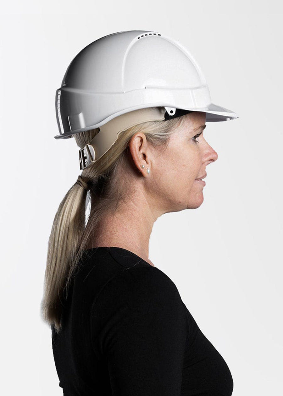 women's ppe hard hat she wear