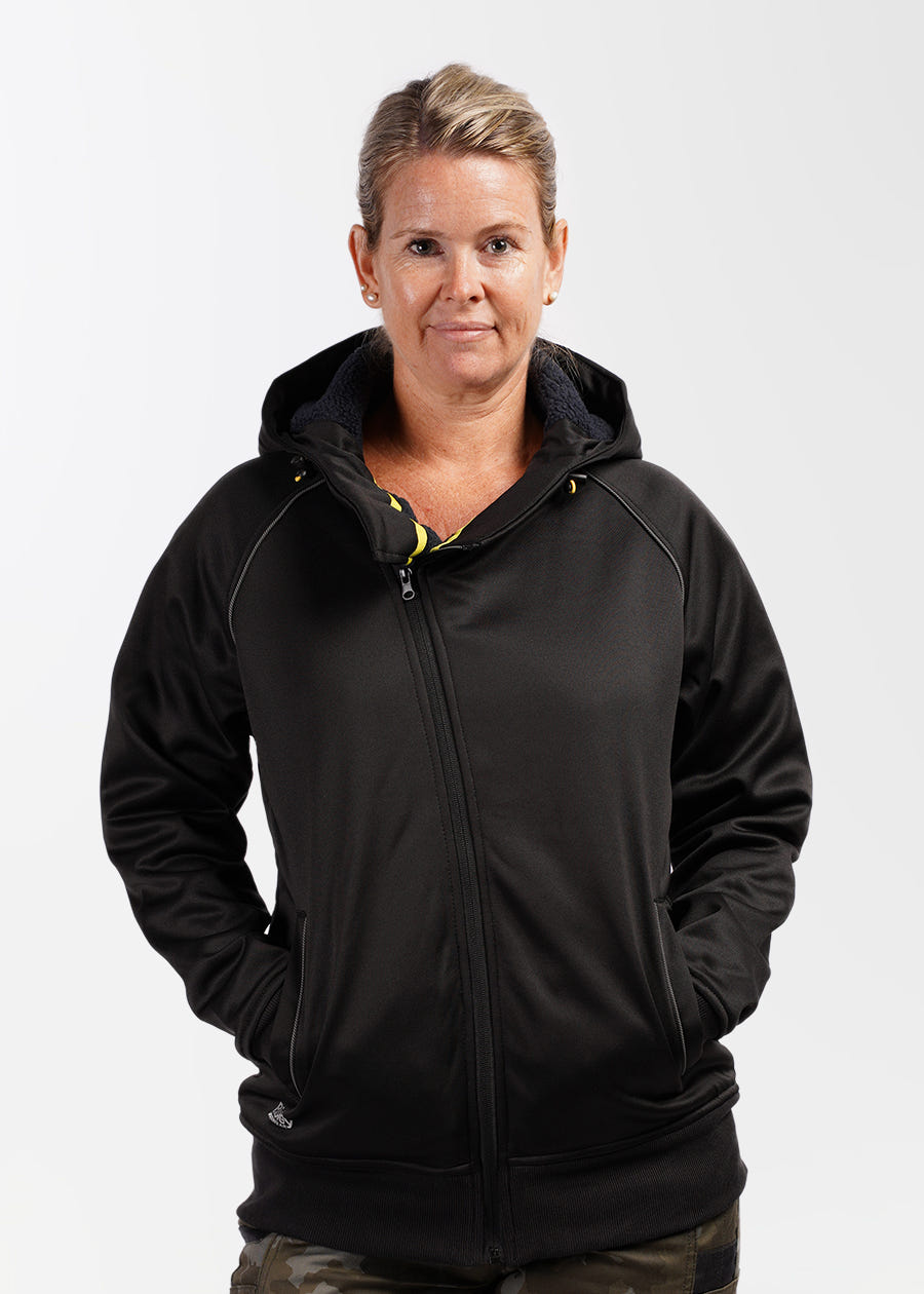 Women's fleece zip front hoodie with sherpa lining - she wear