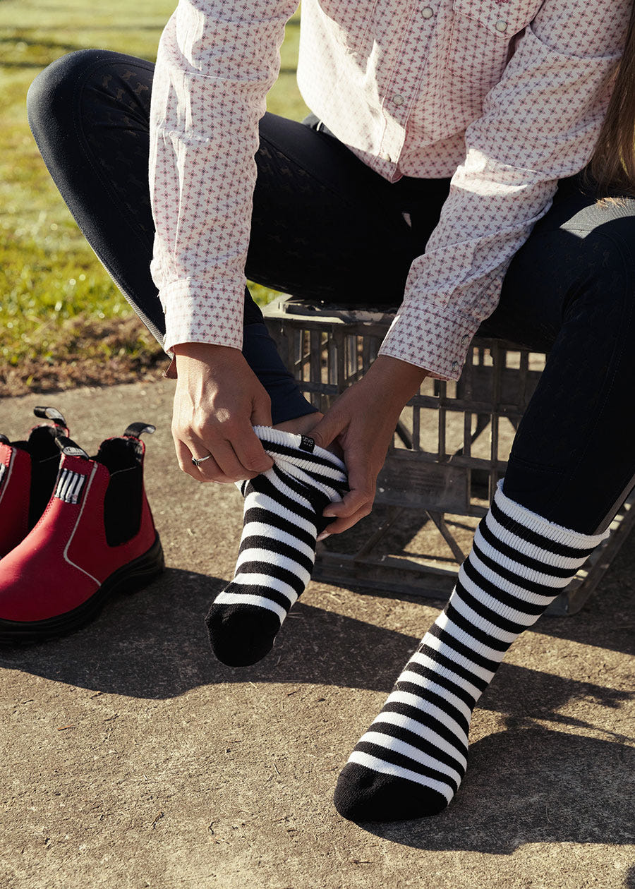 organic bamboo socks for women in black and white stripe