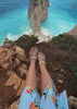 Woman traveling Europe in comfortable beige slides