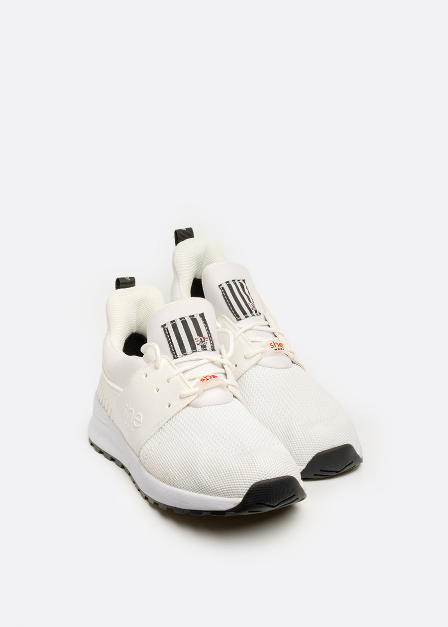 pair of white mesh walking shoes