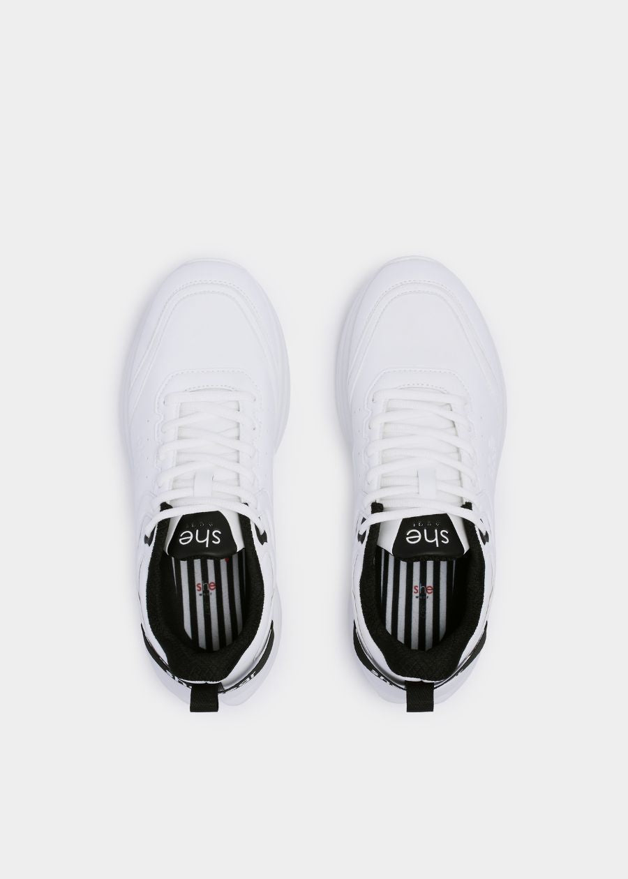 Birdseye view of white walking shoe