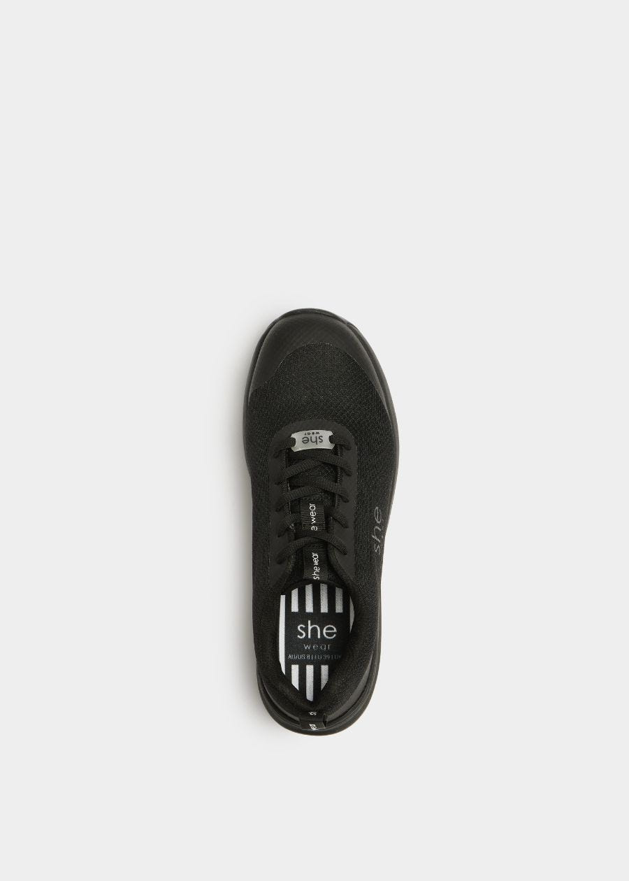 Birds-eye-view of multi-layered mesh lace up safety sneaker