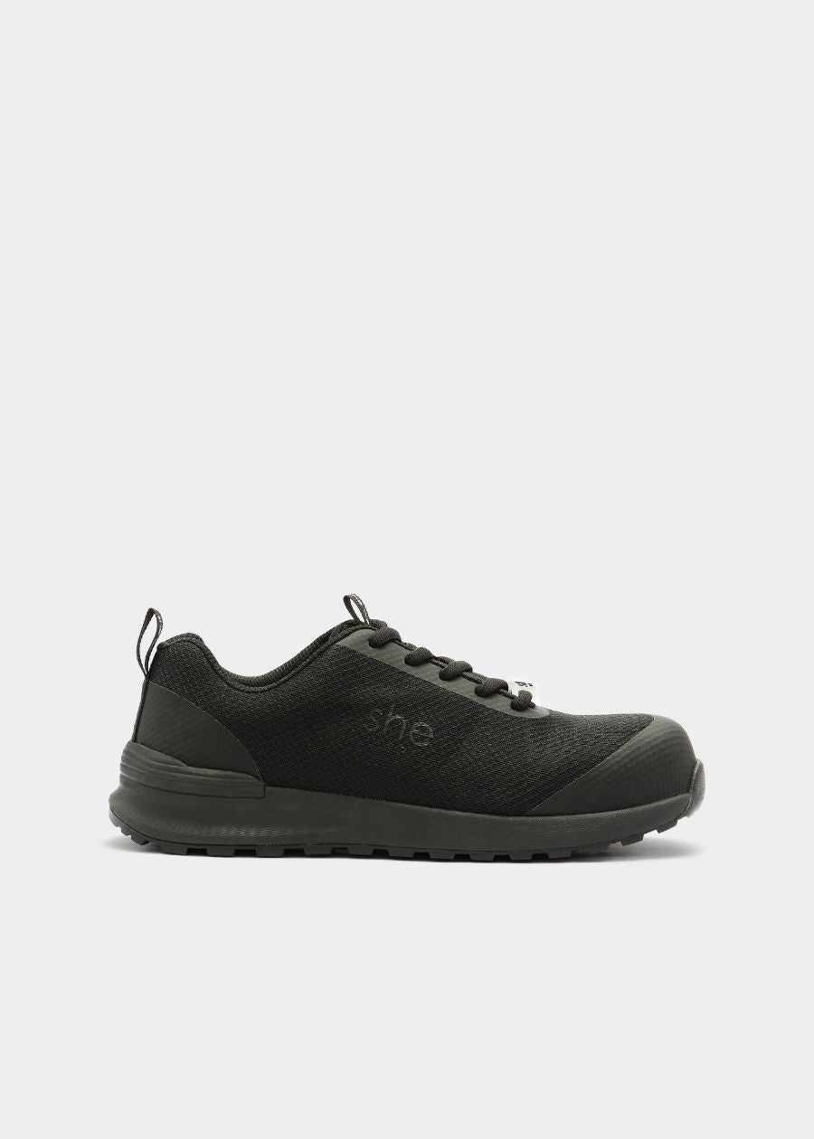 Side view of black composite cap safety sneaker 