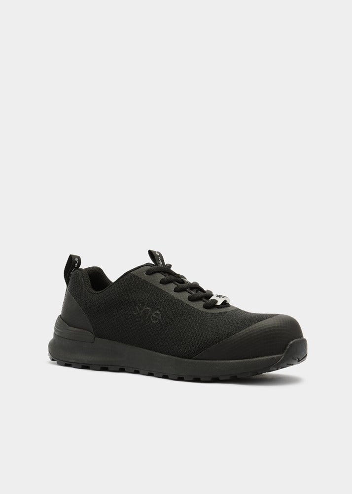 side view of breathable multi-layered fabric and mesh safety sneaker
