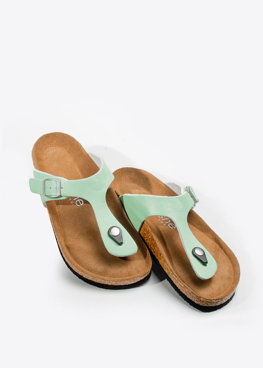 Women's premium slip-on shoes with pastel green adjustable straps 
