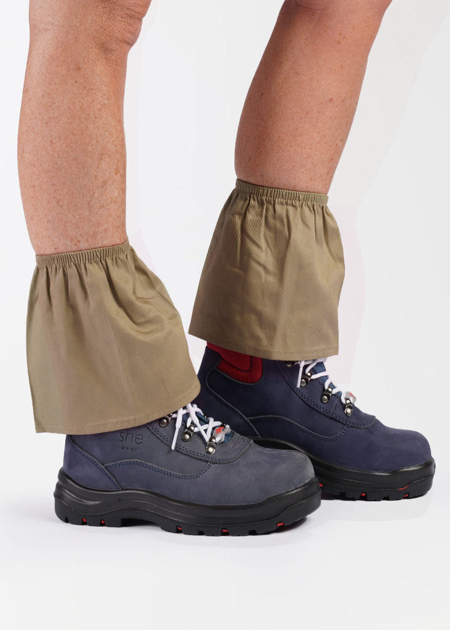 overboots khaki boot cover on she does navy on a model